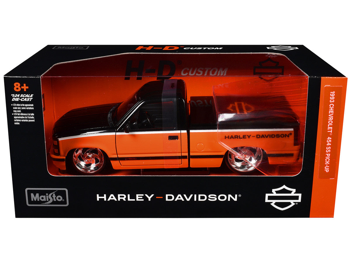 1993 Chevrolet 454 SS Pickup Truck "Harley Davidson" Black and Orange "H-D Custom" Series 1/24 Diecast Model Car by Maisto by Maisto