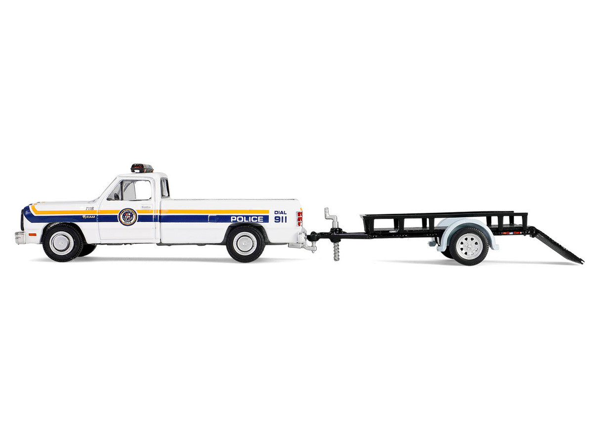 1990 Dodge Ram D250 Pickup Truck "Philadelphia PA Police Department" White with Stripes and Utility Trailer "Hot Pursuit Hitch & Tow" Series 1 1/64 Diecast Model Cars by Greenlight by Greenlight