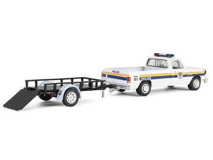 1990 Dodge Ram D250 Pickup Truck "Philadelphia PA Police Department" White with Stripes and Utility Trailer "Hot Pursuit Hitch & Tow" Series 1 1/64 Diecast Model Cars by Greenlight by Greenlight