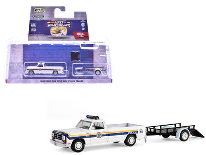 1990 Dodge Ram D250 Pickup Truck "Philadelphia PA Police Department" White with Stripes and Utility Trailer "Hot Pursuit Hitch & Tow" Series 1 1/64 Diecast Model Cars by Greenlight by Greenlight