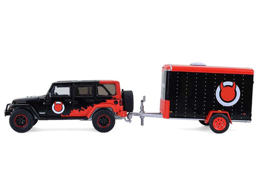 2012 Jeep Wrangler Unlimited "Diablo Sport" Black with Red Graphics and Small Cargo Trailer "Hitch & Tow" Series 33 1/64 Diecast Model Cars by Greenlight by Greenlight