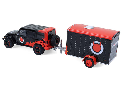 2012 Jeep Wrangler Unlimited "Diablo Sport" Black with Red Graphics and Small Cargo Trailer "Hitch & Tow" Series 33 1/64 Diecast Model Cars by Greenlight by Greenlight