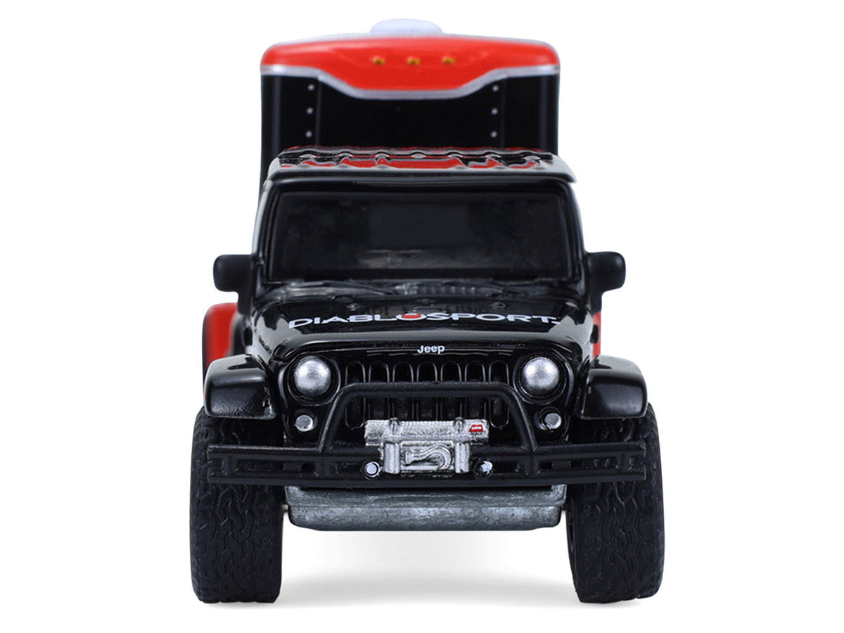 2012 Jeep Wrangler Unlimited "Diablo Sport" Black with Red Graphics and Small Cargo Trailer "Hitch & Tow" Series 33 1/64 Diecast Model Cars by Greenlight by Greenlight