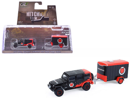 2012 Jeep Wrangler Unlimited "Diablo Sport" Black with Red Graphics and Small Cargo Trailer "Hitch & Tow" Series 33 1/64 Diecast Model Cars by Greenlight by Greenlight