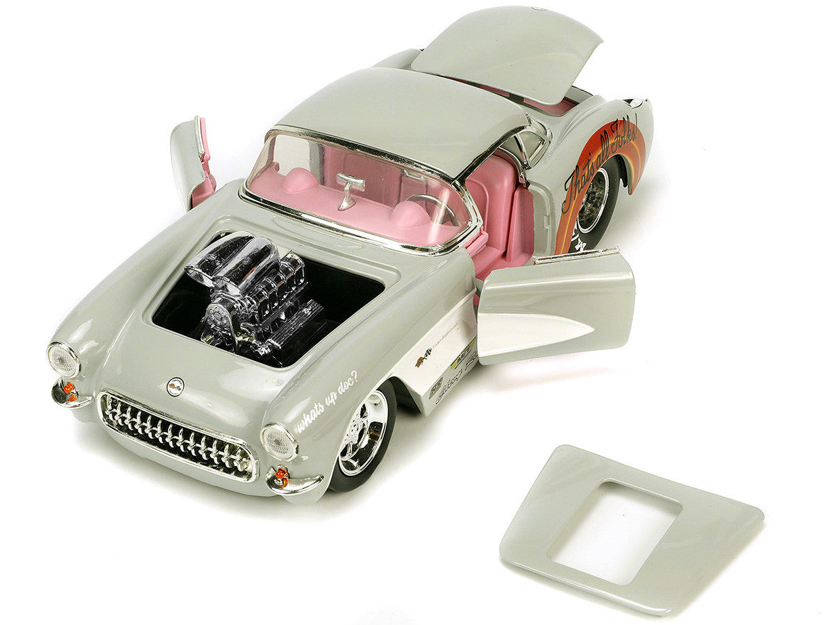 1957 Chevrolet Corvette Beige with Pink Interior with Bugs Bunny Figure "Looney Tunes" "Hollywood Rides" Series 1/24 Diecast Model Car by Jada by Jada