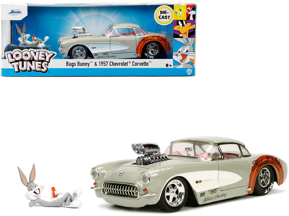 1957 Chevrolet Corvette Beige with Pink Interior with Bugs Bunny Figure "Looney Tunes" "Hollywood Rides" Series 1/24 Diecast Model Car by Jada by Jada