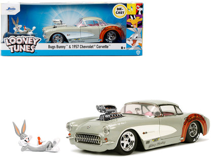 1957 Chevrolet Corvette Beige with Pink Interior with Bugs Bunny Figure "Looney Tunes" "Hollywood Rides" Series 1/24 Diecast Model Car by Jada by Jada