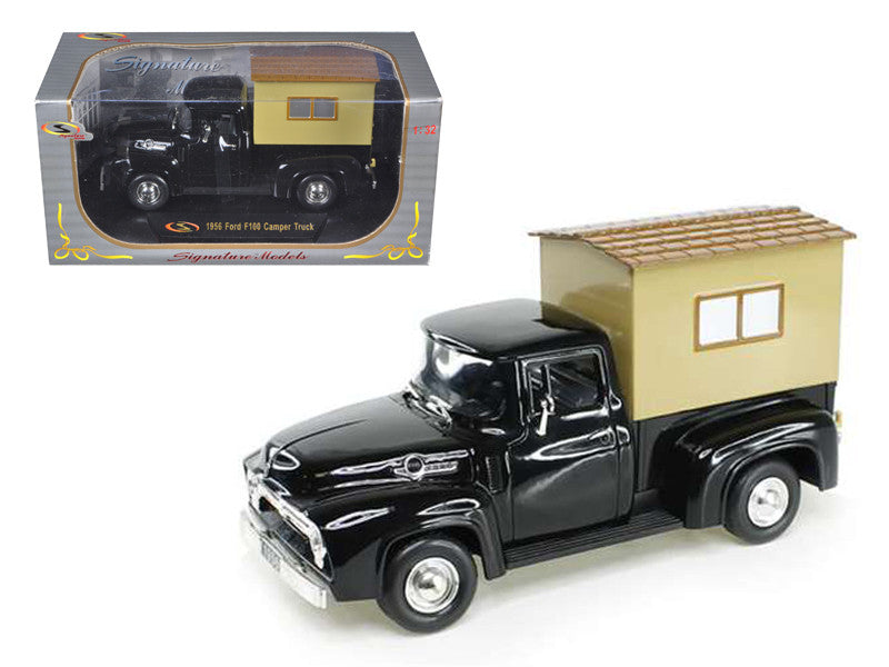 1956 Ford F-100 Pickup Truck Black with Camper 1/32 Diecast Model Car by Signature Models by Signature Models
