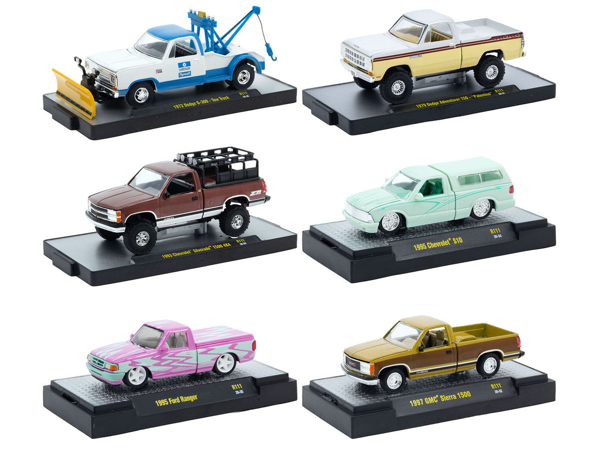 "Auto-Thentics" 6 piece Set Release 111 IN DISPLAY CASES Limited Edition 1/64 Diecast Model Cars by M2 Machines-0