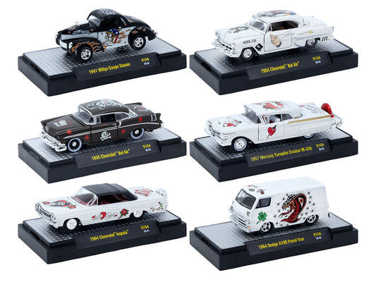 "Auto-Thentics" 6 piece Set Release S154 IN DISPLAY CASES Limited Edition 1/64 Diecast Model Cars by M2 Machines by M2