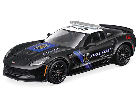 2015 Chevrolet Corvette Z06 "Police" Black with Blue Stripes and White Top "Maisto Design Authority" Series 1/24 Diecast Model Car by Maisto by Maisto