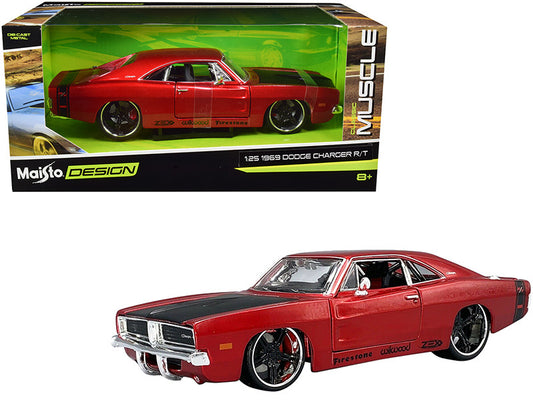 1969 Dodge Charger R/T Red Metallic with Black Hood and Black Stripes "Classic Muscle" 1/25 Diecast Model Car by Maisto by Maisto