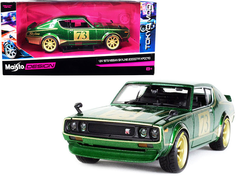 1973 Nissan Skyline 2000GT-R (KPGC110) #73 Green Metallic with Gold Stripes "Tokyo Mod" Series 1/24 Diecast Model Car by Maisto by Maisto