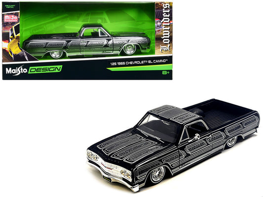 1965 Chevrolet El Camino Lowrider Black Metallic with Silver Graphics "Lowriders" Series 1/25 Diecast Model Car by Maisto by Maisto