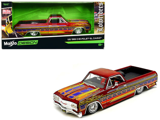 1965 Chevrolet El Camino Lowrider Candy Red Metallic with Graphics "Lowriders" Series 1/25 Diecast Model Car by Maisto by Maisto