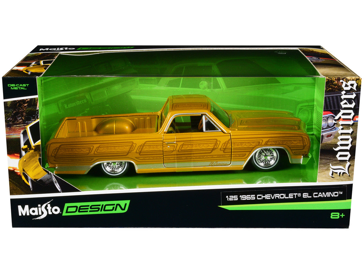 1965 Chevrolet El Camino Lowrider Gold Metallic with Graphics "Lowriders" Series 1/25 Diecast Model Car by Maisto by Maisto