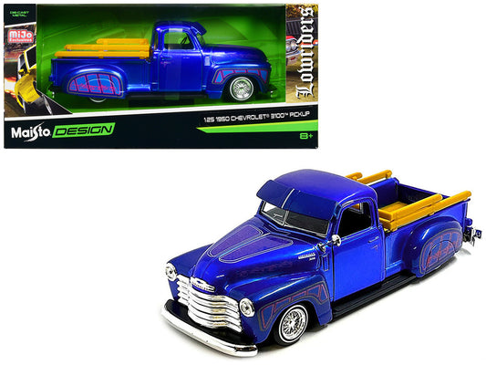 1950 Chevrolet 3100 Pickup Truck Lowrider Candy Blue with Graphics "Lowriders" Series 1/25 Diecast Model Car by Maisto by Maisto