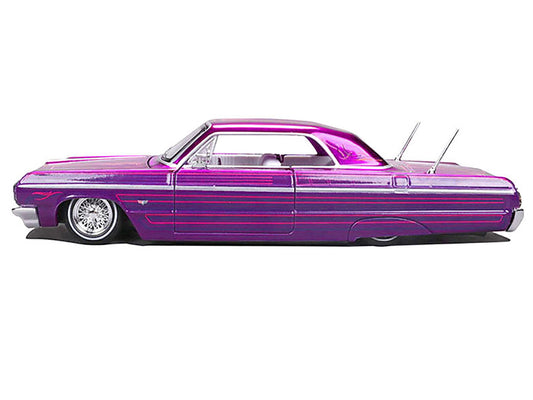 1964 Chevrolet Impala SS Lowrider Candy Purple with Graphics and White Interior "Lowriders" "Maisto Design" Series 1/26 Diecast Model Car by Maisto by Maisto