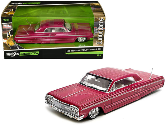 1964 Chevrolet Impala SS Lowrider Pink with Graphics and White Interior "Lowriders" "Maisto Design" Series 1/26 Diecast Model Car by Maisto by Maisto