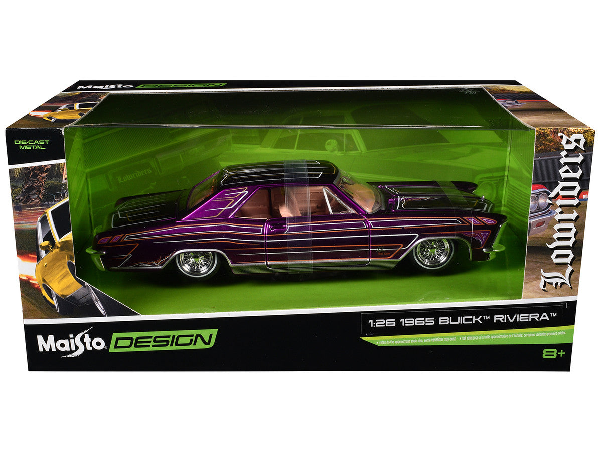 1965 Buick Riviera Lowrider Purple Metallic with Graphics "Lowriders" Series 1/26 Diecast Model Car by Maisto by Maisto
