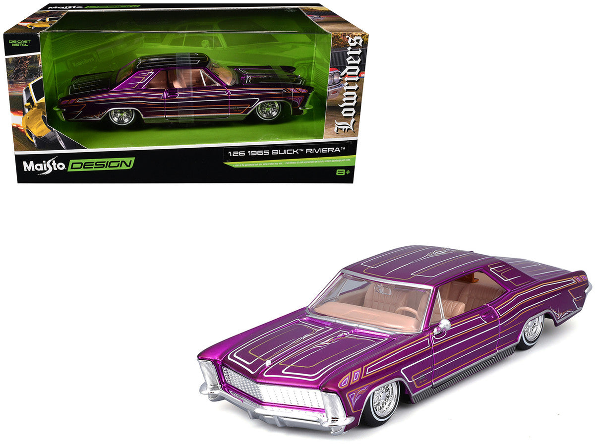 1965 Buick Riviera Lowrider Purple Metallic with Graphics "Lowriders" Series 1/26 Diecast Model Car by Maisto by Maisto