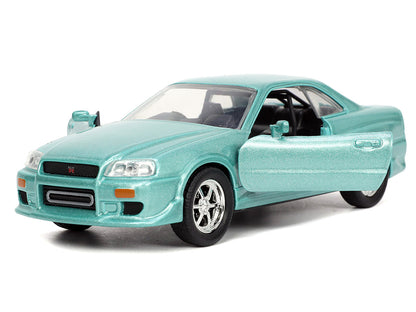 Brian's Nissan Skyline GT-R (BNR34) RHD (Right Hand Drive) Turquoise Metallic "Fast & Furious" Movie 1/32 Diecast Model Car by Jada by Jada