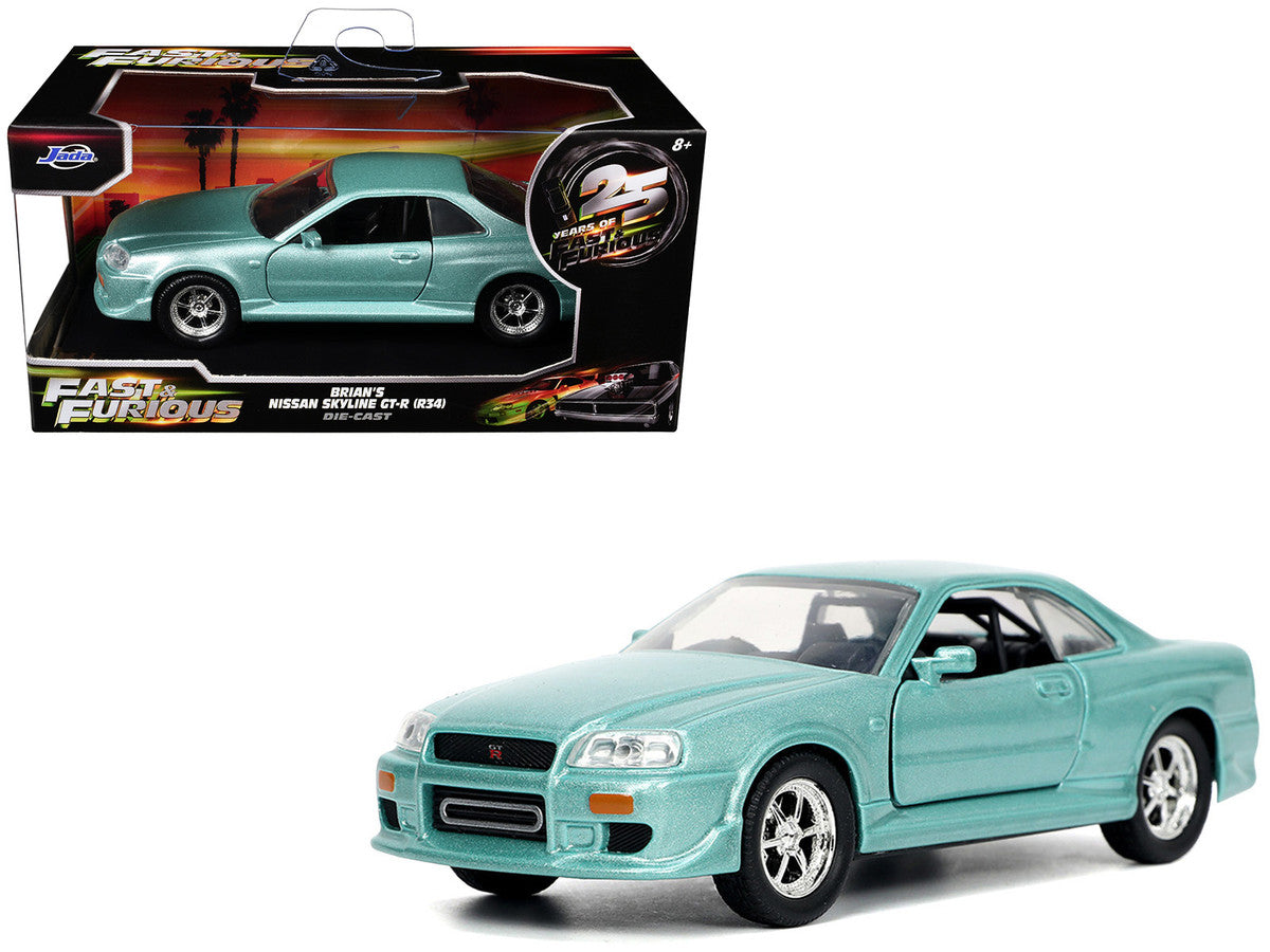 Brian's Nissan Skyline GT-R (BNR34) RHD (Right Hand Drive) Turquoise Metallic "Fast & Furious" Movie 1/32 Diecast Model Car by Jada by Jada