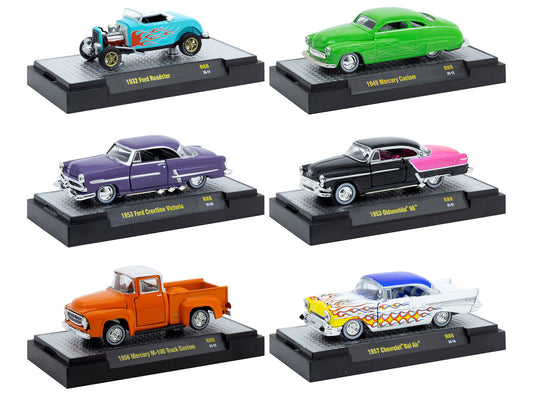 "Auto Meets" Set of 6 Cars IN DISPLAY CASES Release 88 Limited Edition 1/64 Diecast Model Cars by M2 Machines by M2