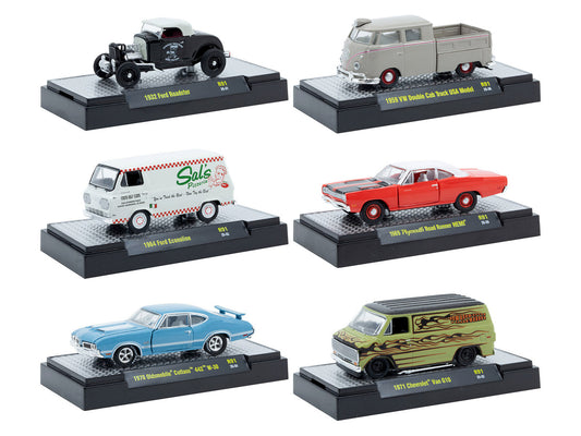 "Auto Meets" Set of 6 Cars IN DISPLAY CASES Release 91 Limited Edition 1/64 Diecast Model Cars by M2 Machines by M2