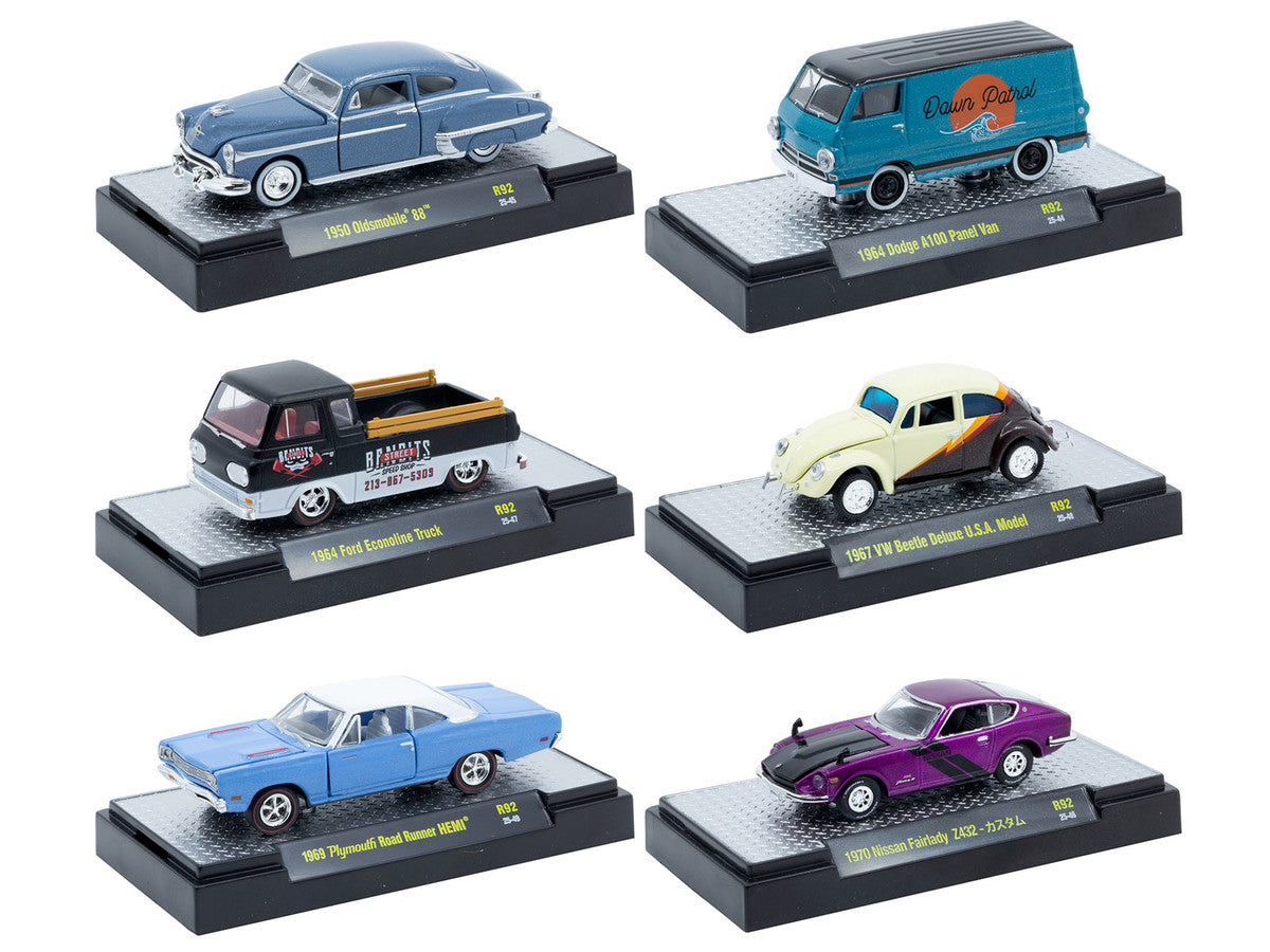 "Auto Meets" Set of 6 Cars IN DISPLAY CASES Release 92 Limited Edition 1/64 Diecast Model Cars by M2 Machines by M2