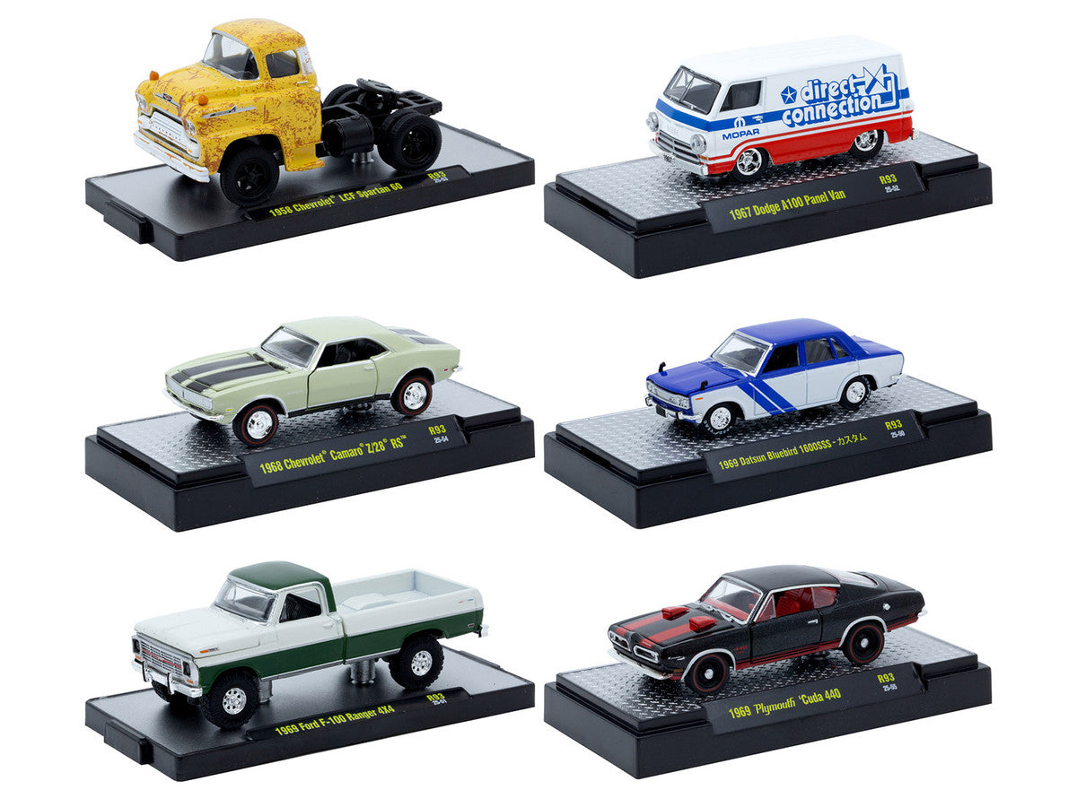 "Auto Meets" Set of 6 Cars IN DISPLAY CASES Release 93 Limited Edition 1/64 Diecast Model Cars by M2 Machines by M2