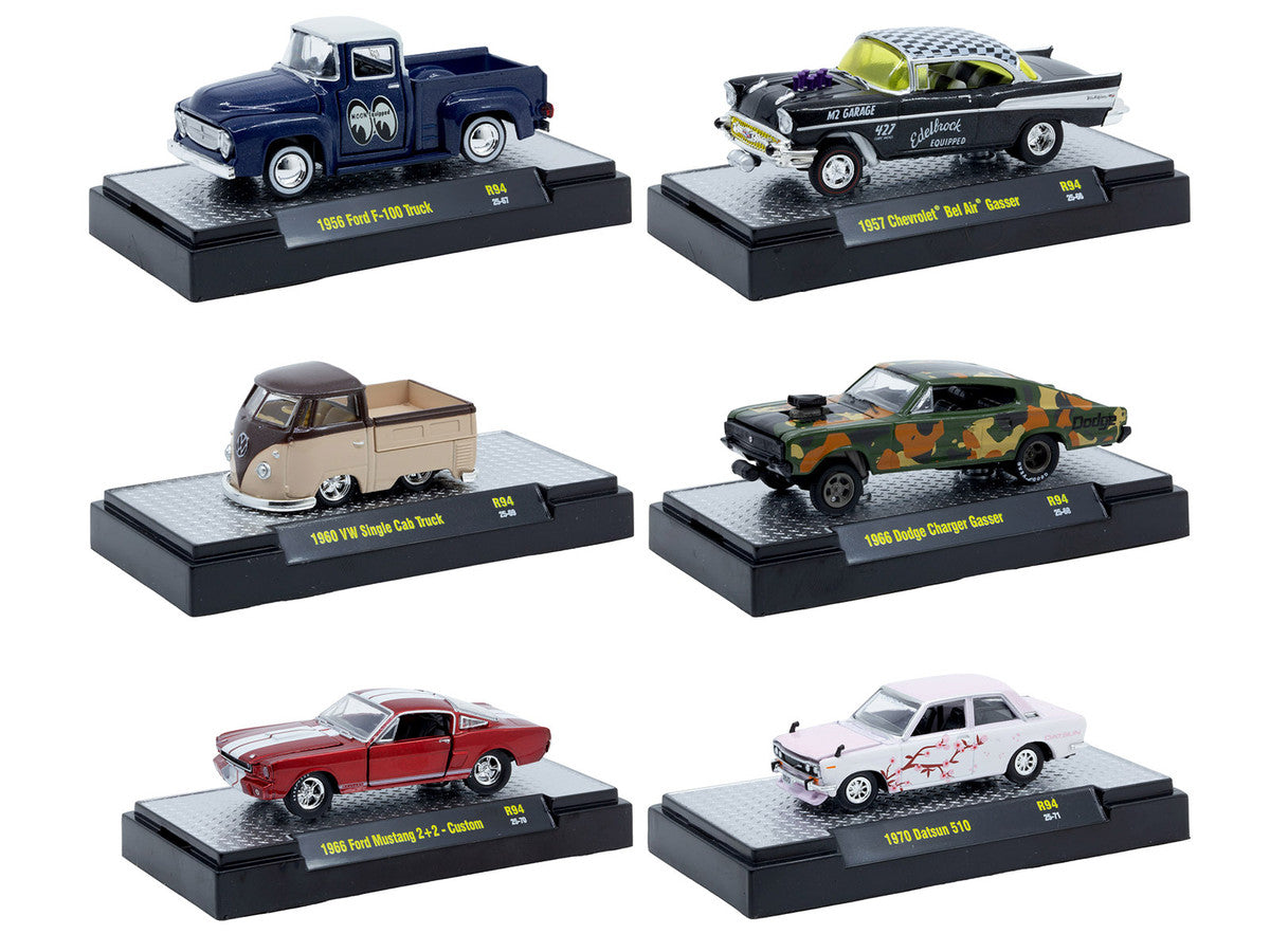 "Auto Meets" Set of 6 Cars IN DISPLAY CASES Release 94 Limited Edition 1/64 Diecast Model Cars by M2 Machines by M2