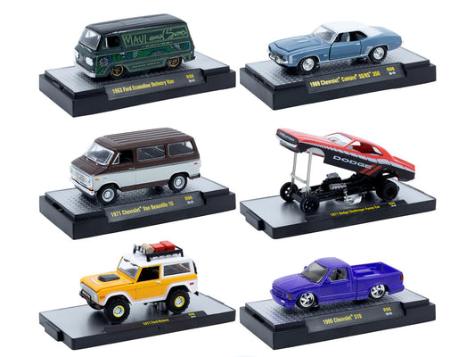 "Auto Meets" Set of 6 Cars IN DISPLAY CASES Release 96 Limited Edition 1/64 Diecast Model Cars by M2 Machines by M2