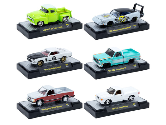 "Auto Meets" Set of 6 Cars IN DISPLAY CASES Release 97 Limited Edition 1/64 Diecast Model Cars by M2 Machines by M2