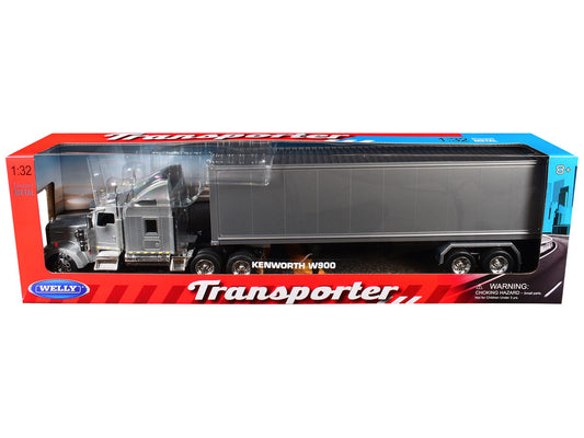 Kenworth W900 Truck Silver Metallic with Gray Container 1/32 Diecast Model by Welly by Welly