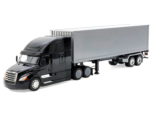 Freightliner Cascadia Truck Black with Silver Container "Transporter" Series 1/32 Diecast Model by Welly by Welly