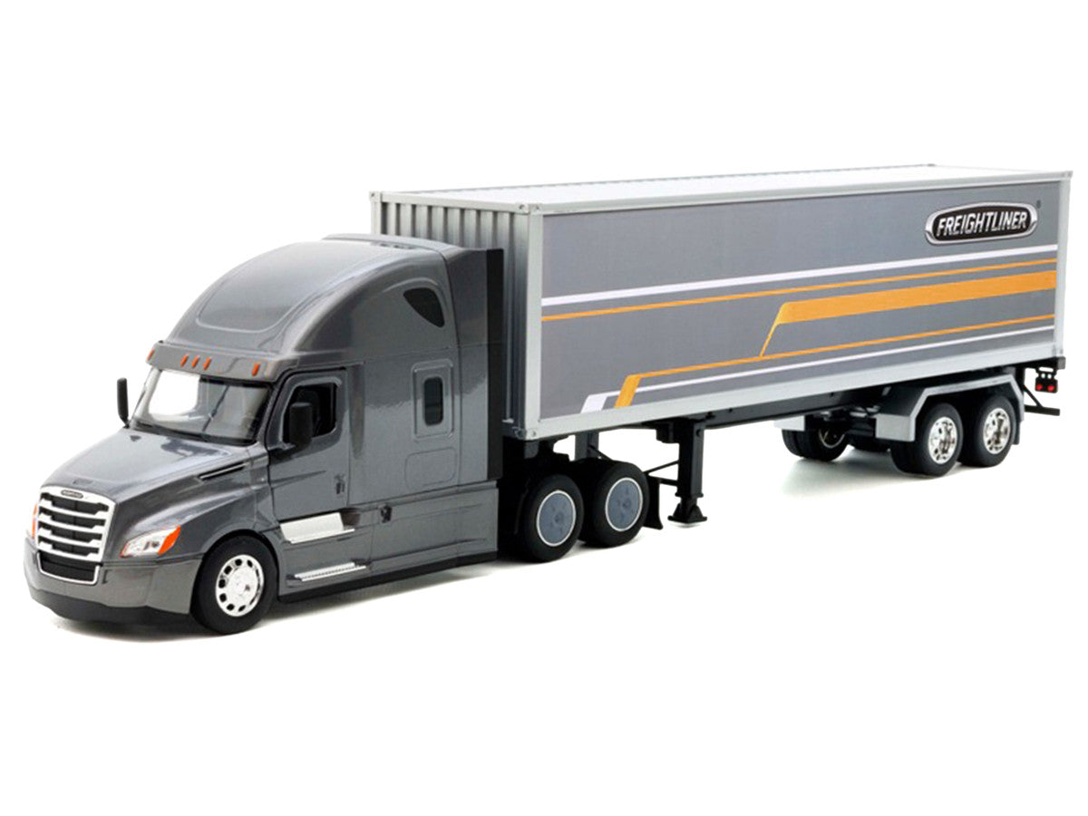 Freightliner Cascadia Truck Gray Metallic with Gray Container with Graphics "Transporter" Series 1/32 Diecast Model by Welly by Welly