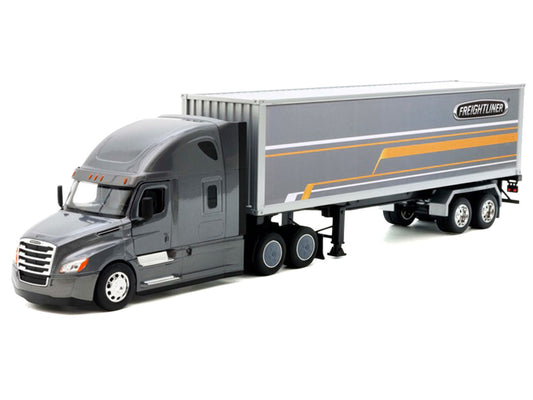 Freightliner Cascadia Truck Gray Metallic with Gray Container with Graphics "Transporter" Series 1/32 Diecast Model by Welly by Welly