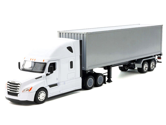 Freightliner Cascadia Truck White with Gray Container "Transporter" Series 1/32 Diecast Model by Welly by Welly