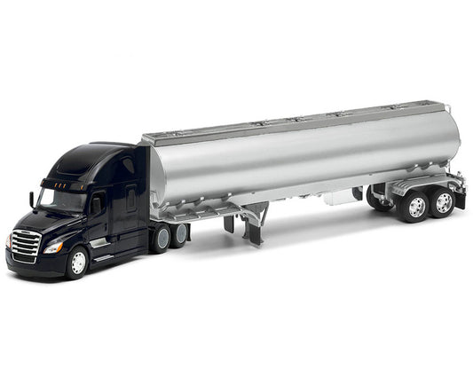 Freightliner Cascadia Truck Black with Silver Tanker Trailer "Transporter" Series 1/32 Diecast Model by Welly by Welly