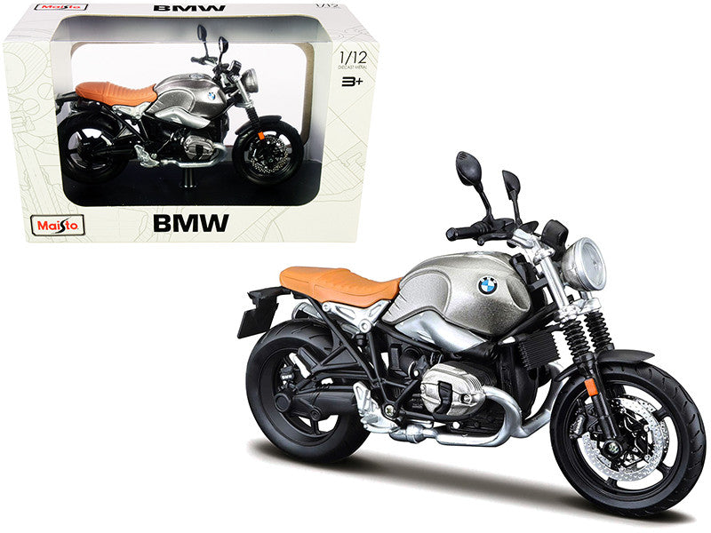 BMW R nineT Scrambler Meatllic Gray with Plastic Display Stand 1/12 Diecast Motorcycle Model by Maisto by Maisto