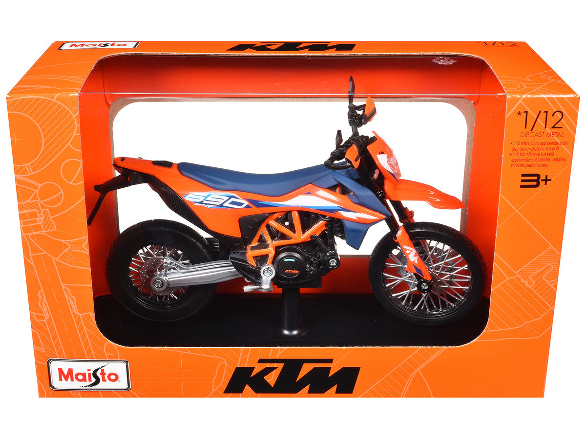 2023 KTM 690 SMC R Orange and Blue with Display Base 1/12 Diecast Model by Maisto by Maisto
