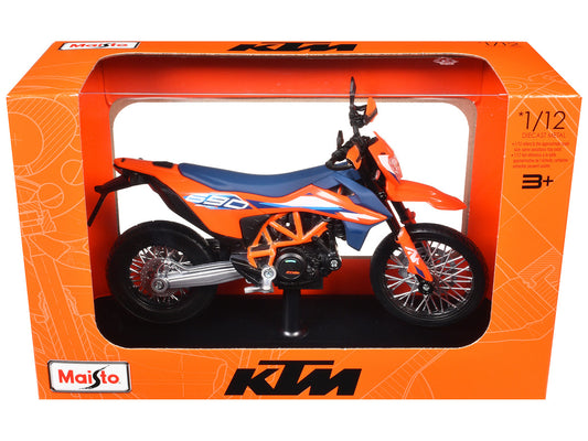 2023 KTM 690 SMC R Orange and Blue with Display Base 1/12 Diecast Model by Maisto by Maisto