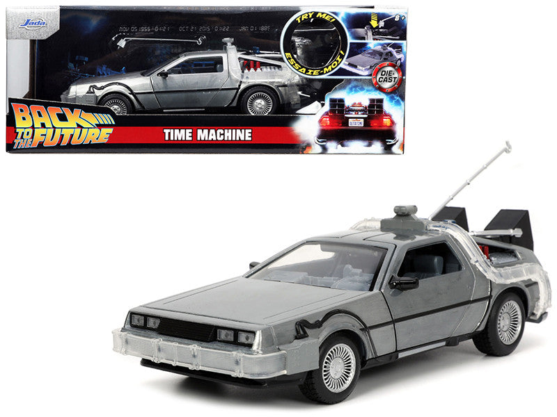 DeLorean Brushed Metal Time Machine with Lights "Back to the Future" (1985) Movie "Hollywood Rides" Series 1/24 Diecast Model Car by Jada by Jada