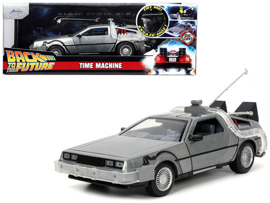 DeLorean Brushed Metal Time Machine with Lights "Back to the Future" (1985) Movie "Hollywood Rides" Series 1/24 Diecast Model Car by Jada by Jada
