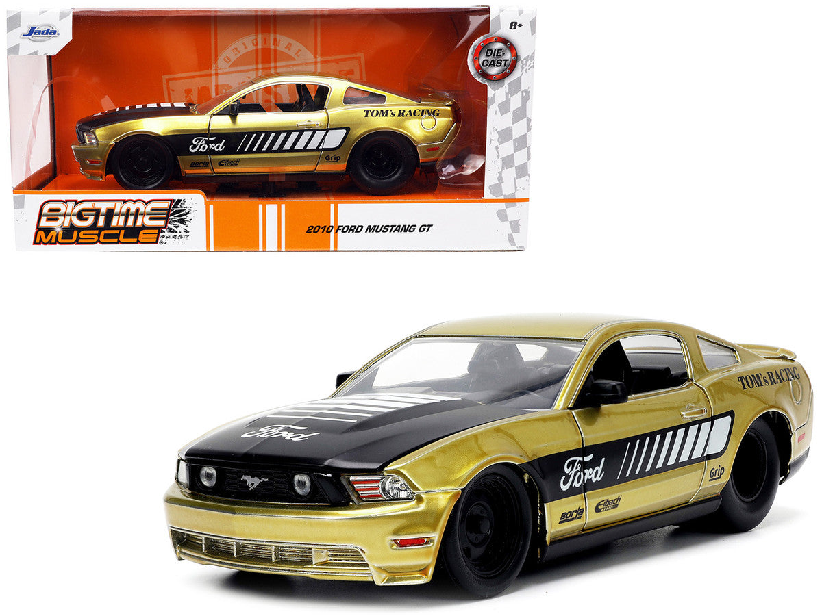 2010 Ford Mustang GT Gold Metallic with Black Graphics and Hood "Tom's Racing" "Bigtime Muscle" Series 1/24 Diecast Model Car by Jada by Jada