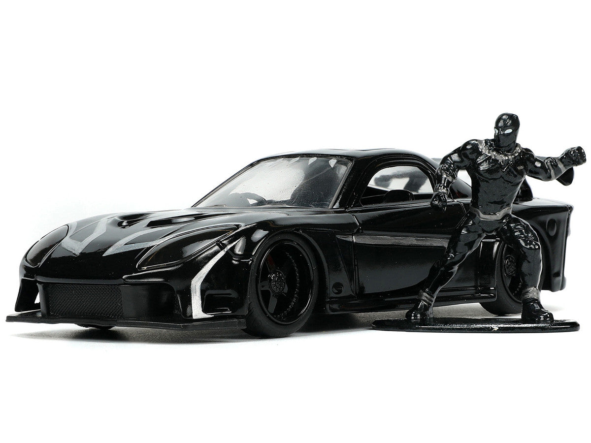 1995 Mazda RX-7 RHD (Right Hand Drive) Black and Black Panther Diecast Figure "The Avengers" "Hollywood Rides" Series 1/32 Diecast Model Car by Jada by Jada