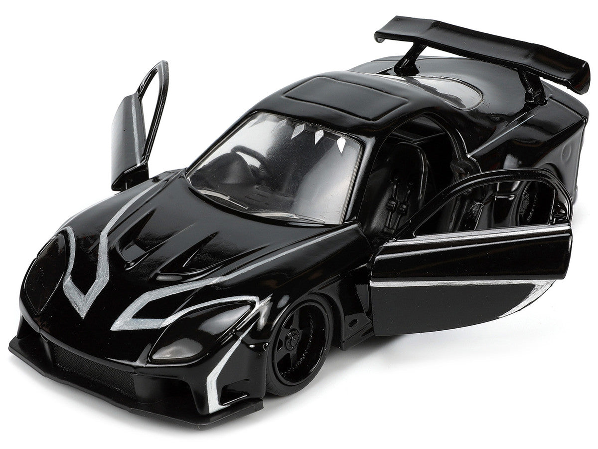 1995 Mazda RX-7 RHD (Right Hand Drive) Black and Black Panther Diecast Figure "The Avengers" "Hollywood Rides" Series 1/32 Diecast Model Car by Jada by Jada