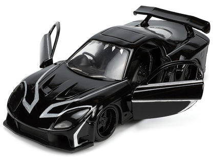 1995 Mazda RX-7 RHD (Right Hand Drive) Black and Black Panther Diecast Figure "The Avengers" "Hollywood Rides" Series 1/32 Diecast Model Car by Jada by Jada