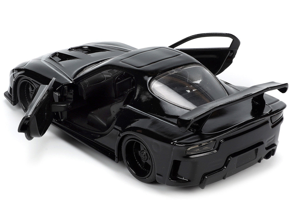 1995 Mazda RX-7 RHD (Right Hand Drive) Black and Black Panther Diecast Figure "The Avengers" "Hollywood Rides" Series 1/32 Diecast Model Car by Jada by Jada